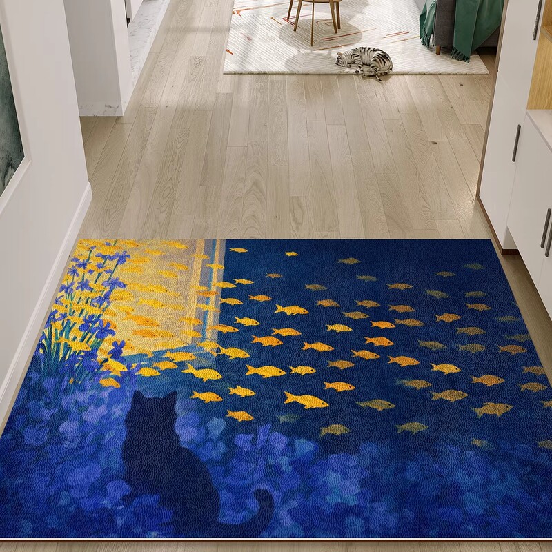 Blue Kitten Floor Mat for Entryway, Dirt-Resistant, No-Wash, Wipeable, Household Leather Entrance Carpet, Customizable Foot Mat Blue Kitten Floor Mat for Entryway, Dirt-Resistant, No-Wash, Wipeable, Household Leather Entrance Carpet, Customizable Foot Mat