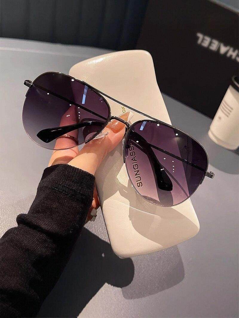 Half-Frame Trendy Aviator Sunglasses for Men, 2025 New Style, Uv Protection, Large Face Sunglasses for Driving