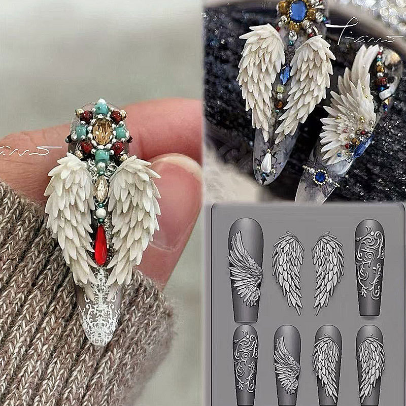 High-Transparency Nail Art Silicone Mold Wing Relief 3D Resin Clay Uv Gel Mold DIY Nail Art Decoration Nail Polish Mold