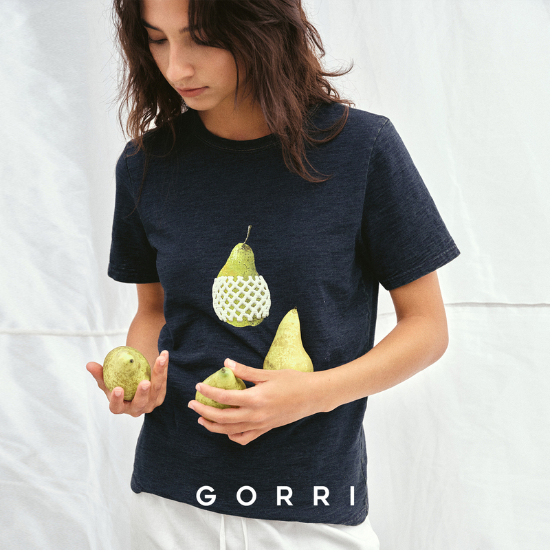 Gorri Little Pear Washed Vintage Short Sleeve T-Shirt with 3D Foam Fruit Print Pullover