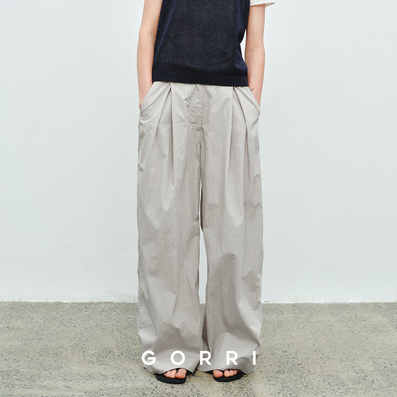 Gorri Lightweight Loose Straight-Leg Pleated Pants with Elastic Waist, Pleated, Casual, Versatile, Textured, Casual Long Pants Gorri Lightweight Loose Straight-Leg Pleated Pants with Elastic Waist, Pleated, Casual, Versatile, Textured, Casual Long Pants