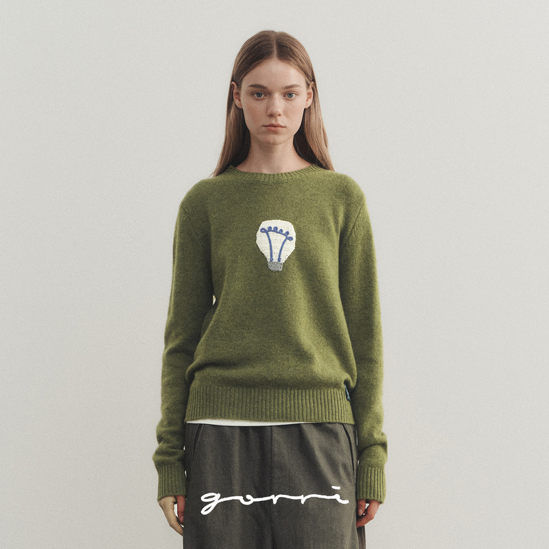 Gorri Pure Wool Handmade Crochet Bulb Sweater Round Neck Pullover Embroidered Base Knit Long Sleeve 2026 Winter