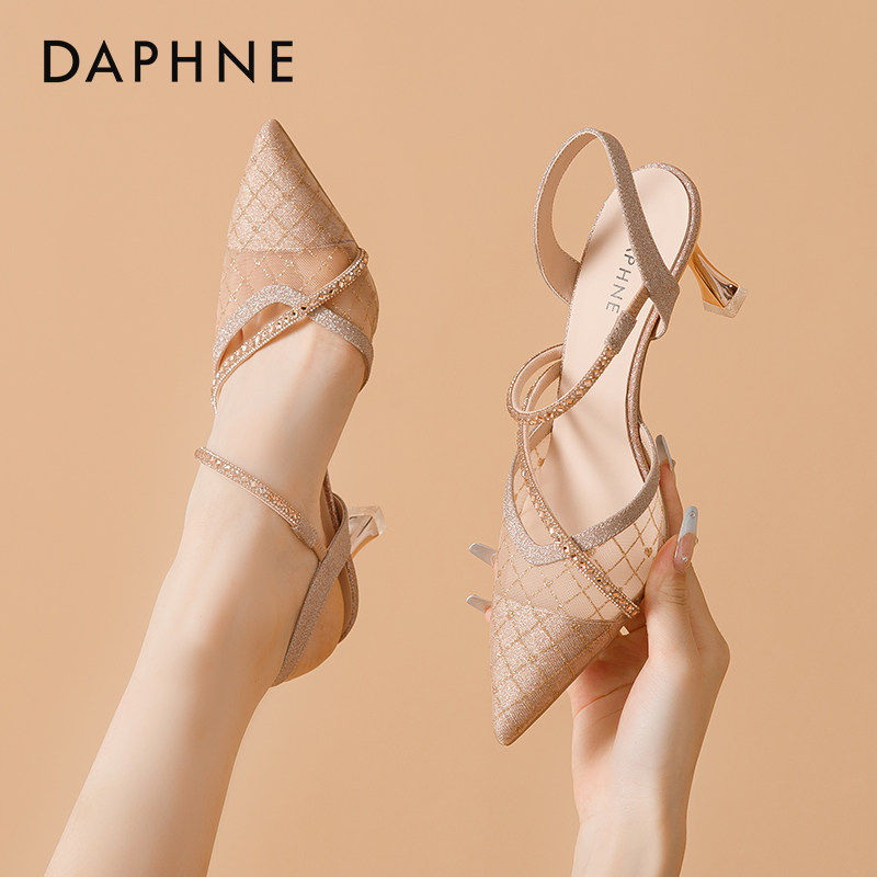 Женские босоножки на высоком каблуке из сетчатого материала Daphne, новинка 2025 года, летние туфли на шпильке с острым носком и юбкой, темпераментные весенне-летние босоножки Baotou Изображение 1