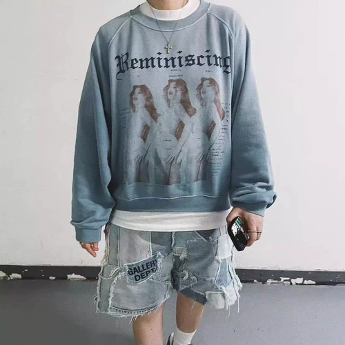 [GOTA of the Year] ERD Limited Дымчато-синий свитшот с рукавами реглан с принтом и принтом «Мемуары детства певца»