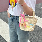 Соломенное масло, вместительная и большая высококачественная сумка, летняя портативная барсетка, с медвежатами, французский стиль, изысканный стиль