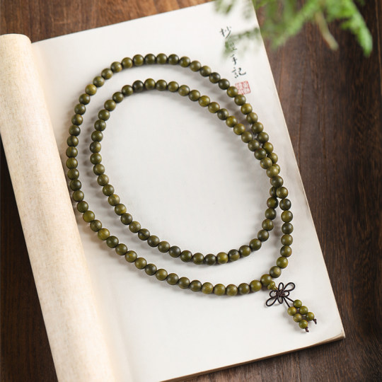 天然绿檀手串108颗佛珠手链手持天然老檀香木多圈念珠文玩男女士