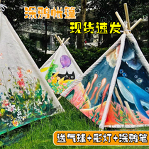 Childrens hand-painted tent diy graffiti painted hand-painted fabric kindergarten outdoor activity triangle playhouse