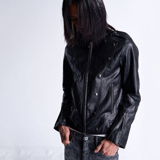 (noe) palace studded slim-fit leather jacket