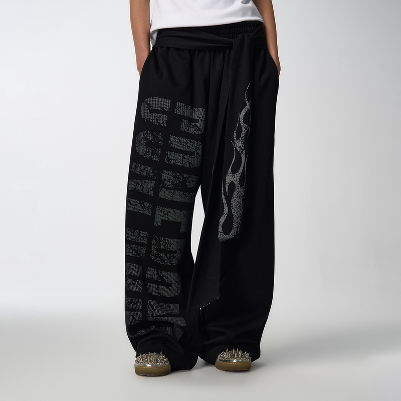 No E Mosen (Noe) "Confront" Slogan Boxing Flame Streamer Loose Straight-Leg Sweatpants No E Mosen (Noe) "Confront" Slogan Boxing Flame Streamer Loose Straight-Leg Sweatpants