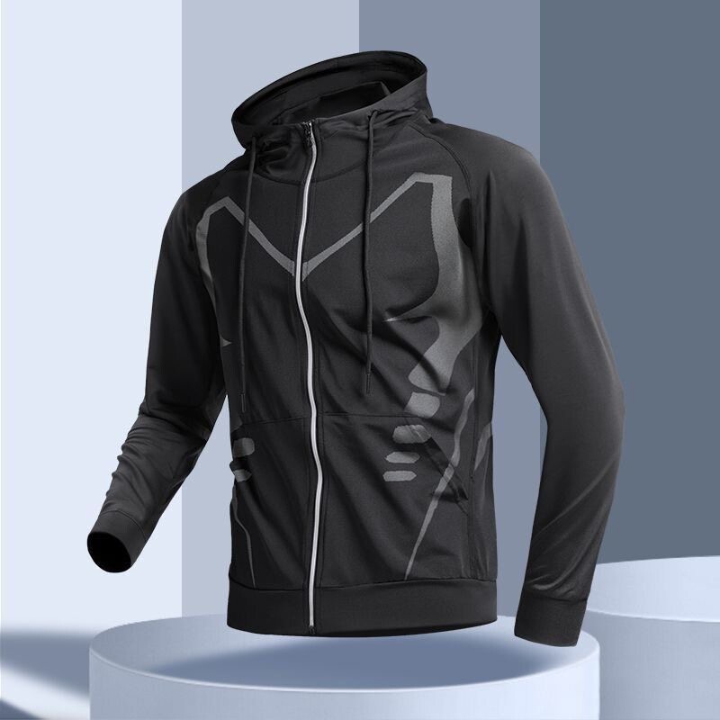 Running Jacket Men's Spring and Autumn New Style Windbreaker Windproof Training Sportswear Thin Warm Waterproof Outdoor Hooded Sweatshirt