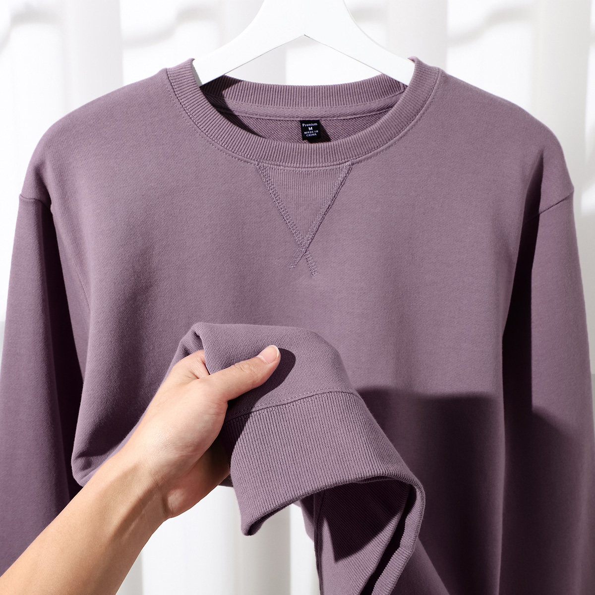 Morandi foggy Haze Purple Comfort Mound Cloth 340g Heavy Pound Pure Cotton Loose Round Collar Long Sleeve Sweater Women's Autumn-Taobao
