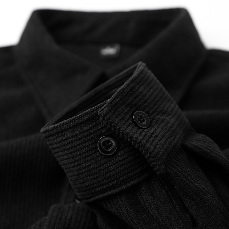 This Is What Style Is! Black Japanese Retro Corduroy Loose-Fitting Collared Long-Sleeve Shirt Jacket for Women and Men in Autumn
