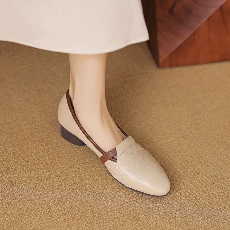 French-Style Women's Leather Shoes, Soft Sheepskin, Low Heel, 2026 Spring and Autumn New Model, Round Toe, Mid-Cut Slip-On Shoes, Granny Shoes French-Style Women's Leather Shoes, Soft Sheepskin, Low Heel, 2026 Spring and Autumn New Model, Round Toe, Mid-Cut Slip-On Shoes, Granny Shoes
