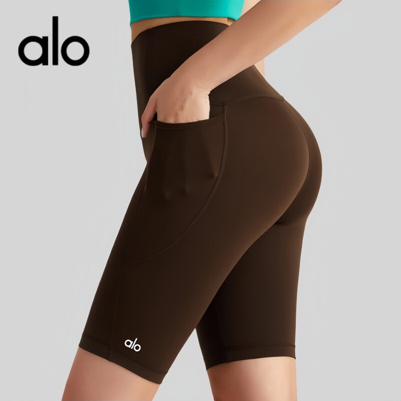 Aio Naked-Feel Sports Yoga Shorts for Women with Pockets, Suitable for Outdoor Wear, Fitness Five-Point Shorts, Tight-Fitting, Slimming, Butt-Lifting Cycling Shorts
