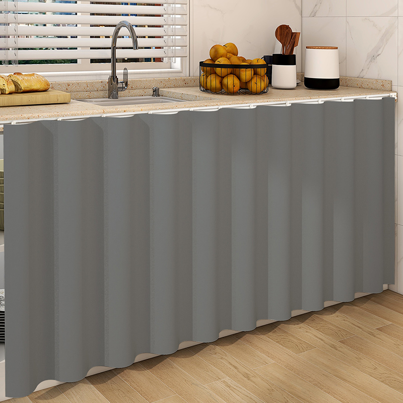 Solid Color Kitchen Cabinet Curtain, Cabinet Door Curtain, No-Drill Slide Rail, Waterproof and Oil-Proof, Stove and Bar Counter Cabinet Door Curtain
