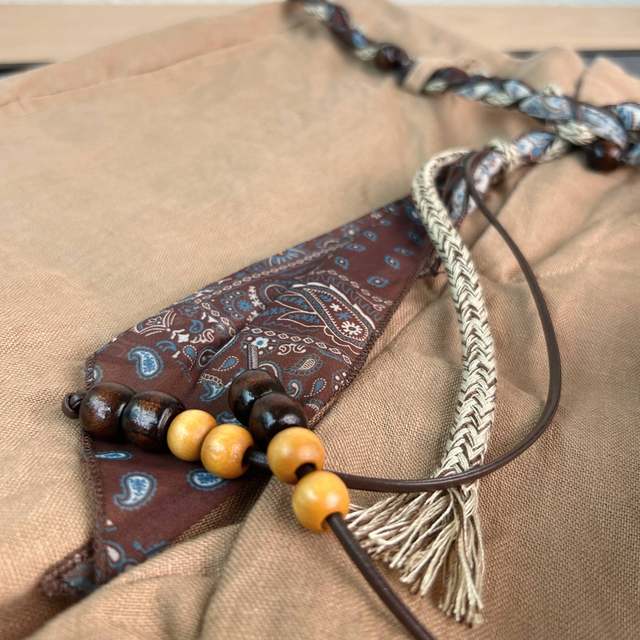 2025 Autumn Bohemian Style Silk Scarf Wax Rope Braided Waist Chain Thin Belt Paired with Floor-Length Pants and Skirt Beaded Waist Rope