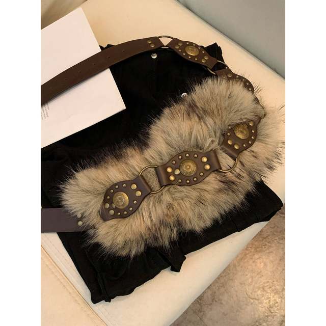 American Y2K Hot Girl Style Plush Patchwork Studded Belt for Women, Niche Retro Punk Style Belt Accessory Waist Cincher Trend