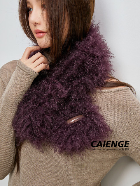 Imitation Lamb Wool Scarf for Women, Autumn and Winter Korean Style Versatile Plush Thickened Cycling Warm Cross Neck Warmer Neck Scarf
