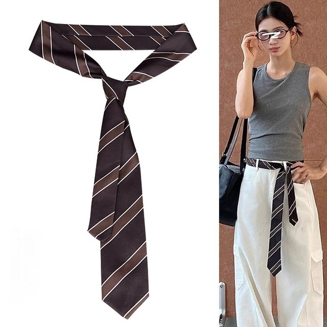 Striped Tie Belt Women's Accessory Vintage Decoration Paired with Jeans Long Silk Scarf Belt Design Niche Belt