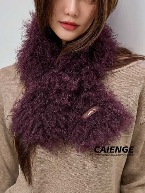 Imitation Lamb Wool Scarf for Women, Autumn and Winter Korean Style Versatile Plush Thickened Cycling Warm Cross Neck Warmer Neck Scarf