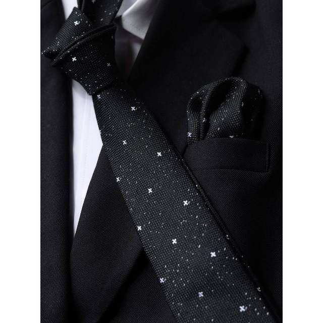 Black Star Jacquard Tie Men's Casual Elegant Formal Shirt Bow Tie Pocket Square Set Gift Trendy