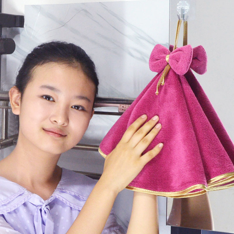 Hanging Round Towel with Cute Bow, Bathroom Face Towel, Soft, Absorbent, Lint-Free Kitchen Cloth