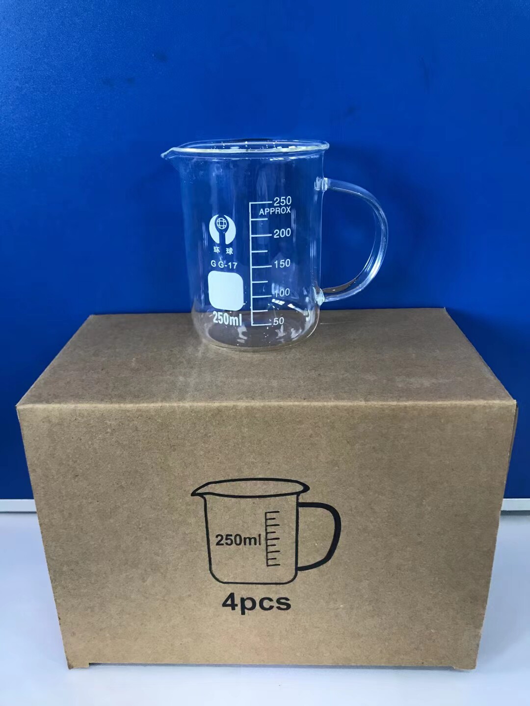 环球加厚玻璃烧杯 带柄烧杯 实验室刻度量杯250ml500ml水杯带把手