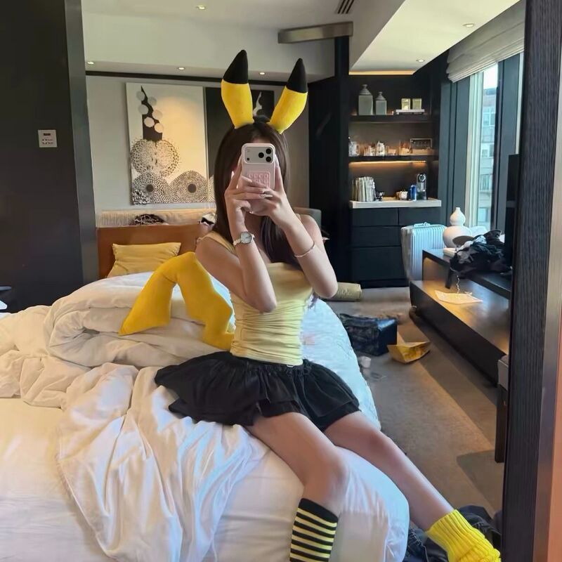 Pikachu Cosplay Costume Pokémon Two-Dimensional Role-Playing Outfit Halloween Headband Ears Tail Performance Costume Pikachu Cosplay Costume Pokémon Two-Dimensional Role-Playing Outfit Halloween Headband Ears Tail Performance Costume