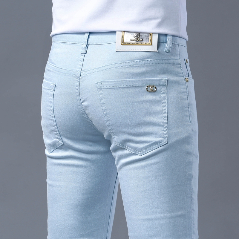 High-End Light Blue Tencel Jeans for Men, 2026 Summer New Style, Stretchy Slim Fit, Tapered Korean Style Versatile Long Pants High-End Light Blue Tencel Jeans for Men, 2026 Summer New Style, Stretchy Slim Fit, Tapered Korean Style Versatile Long Pants