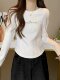 2025 New Style Irregular Hem Slimming Fishbone Top Pure Cotton Regular Shoulder Long Sleeve T-Shirt Women's Versatile Base Shirt