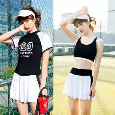 Hot spring swimsuit female Conservative Korean ins students thin belly cover belly 2021 new fashion two-piece three-piece set