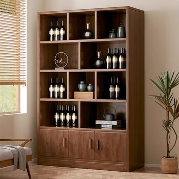 Solid Wood Ecological Board Wine Cabinet Against the Wall, Living Room Storage Display Cabinet, 2026 New Chinese Style Home Wine Rack Storage Cabinet