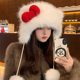 Little Bear Bow Hat for Women, Autumn/Winter 2025 New Style, Cute, Warm, Ear-Protecting, Face-Slimming, Plush Knitted Hat