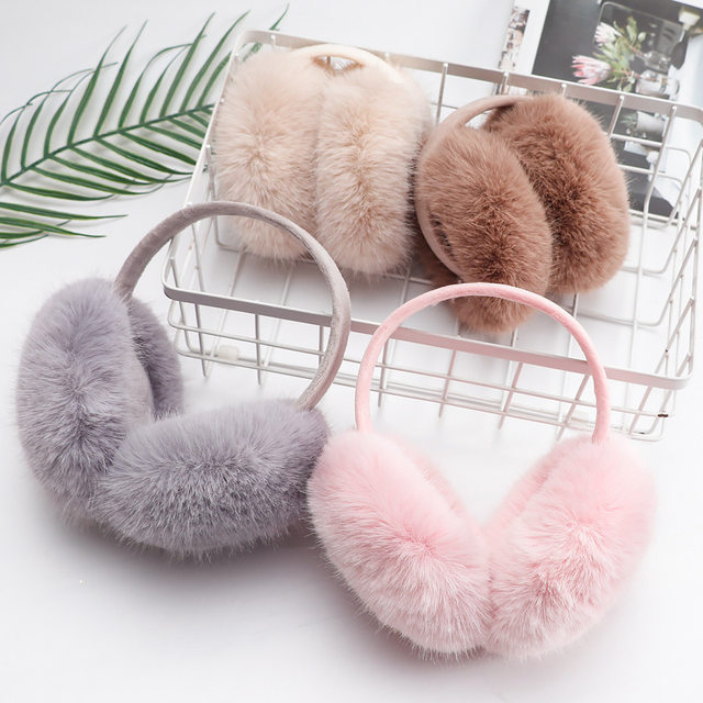 Winter Warm Plush Earmuffs for Women, Foldable Ear Protectors for Students, Anti-Cold Rabbit Fur Ear Covers