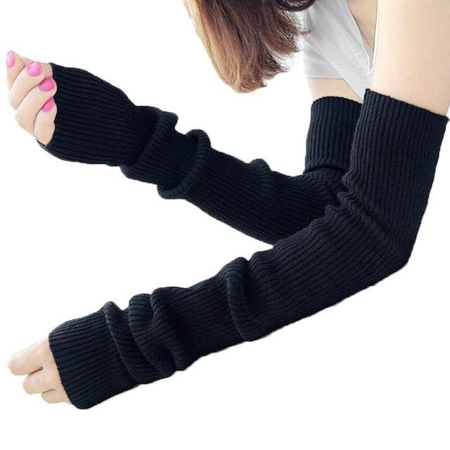 Cashmere Arm Warmers Fake Sleeves for Women, Autumn and Winter Knitted Wool Long Half-Finger Gloves, Arm Warmers, Thickened for Warmth