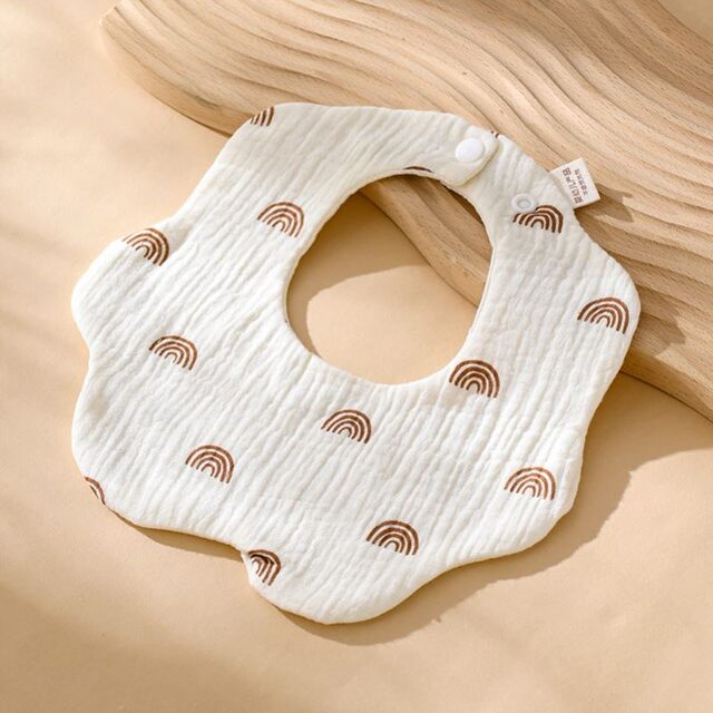Autumn and Winter Baby Bibs Waterproof Petal-Shaped Pure Cotton Printed Korean Style 0-1-4 Years Old Newborn Baby Saliva Bibs Can Be Rotated