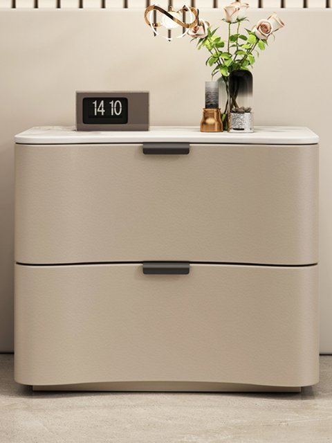 Cream style solid wood bedside table modern minimalist bedroom bedside cabinet light luxury ins style high-end simple storage cabinet