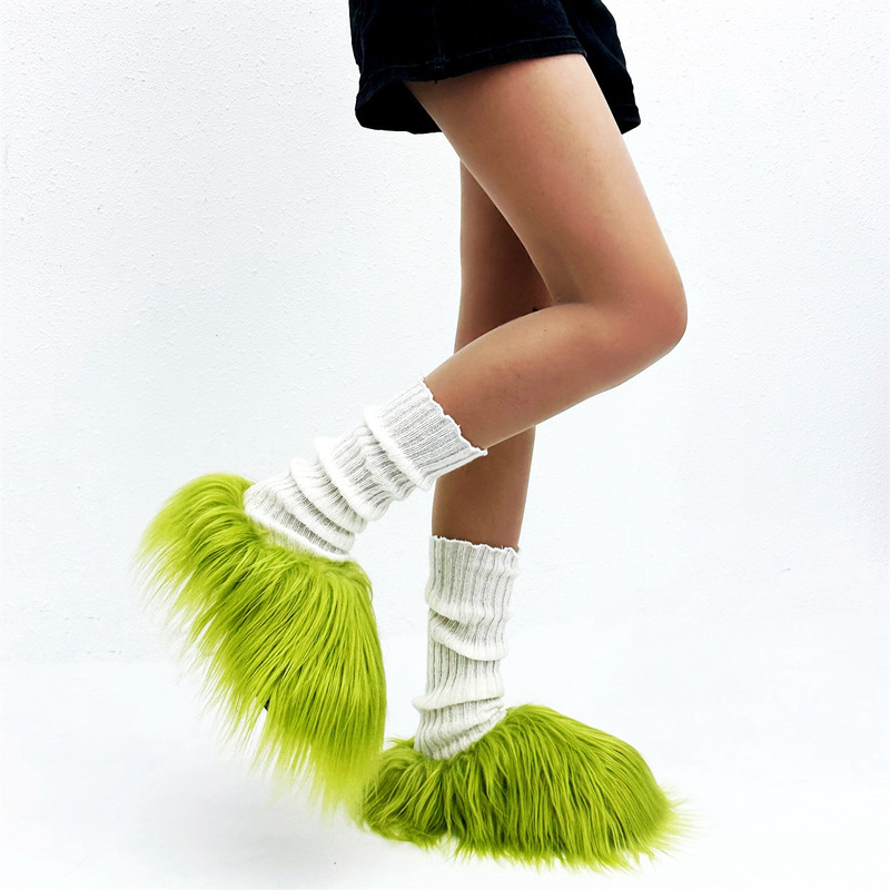 Cross-Border Amazon ins Long Plush Closed-Toe Y2K Slippers, Home Plush Slippers, Candy-Colored Thick-Soled Furry Slippers