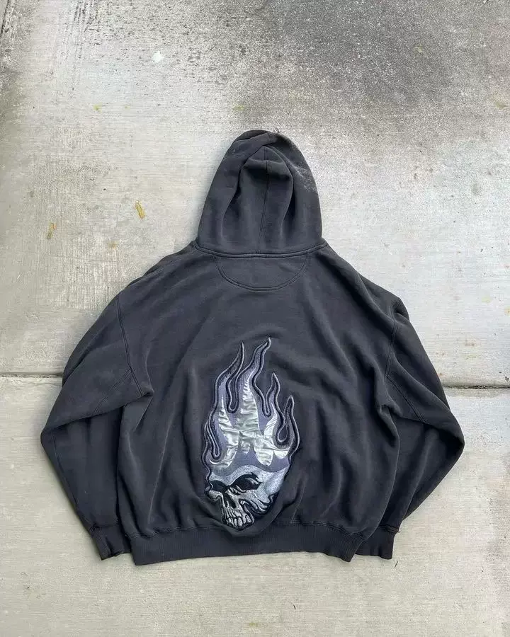 Куртка-худи Zip Hoodie в стиле JNCO Y2K Гарухоку с вышивкой короны