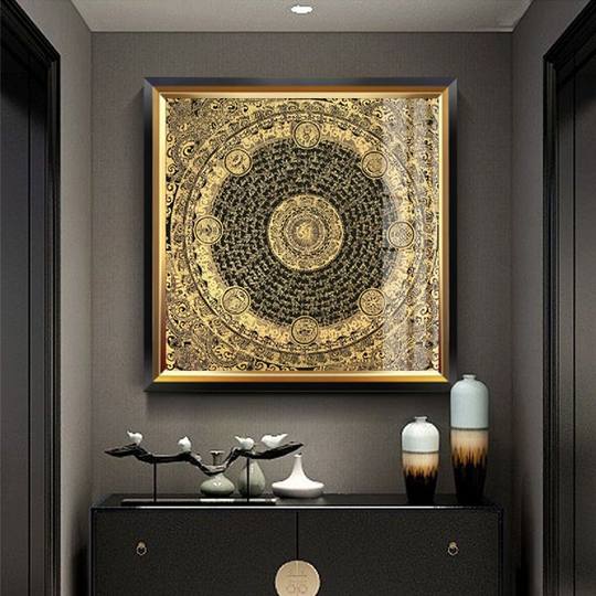 尼泊尔唐卡装饰画六字真言心经字画挂画西藏玄关壁画中式背景墙画