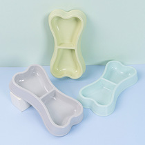 Amazons new Nordic style macaron color bone-shaped pet double bowl Haval dog bowl pet food utensils cat bowl