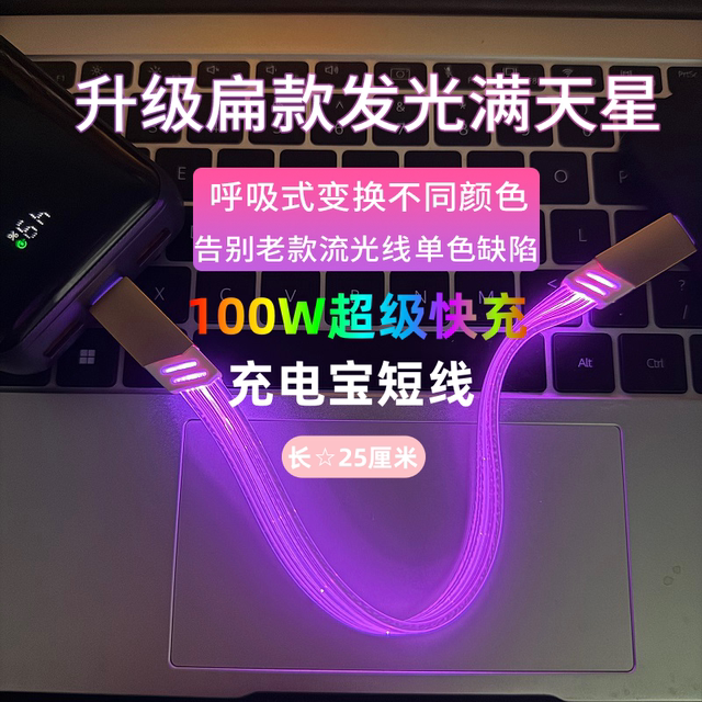 Yixingxing Flat Luminous Gypsophila 100W Super PD Fast Charging Flash Power Bank Data Cable USB to TypeC Head Suitable for Apple Huawei Xiaomi OPPO Mobile Phone Charger Cable Short Cable