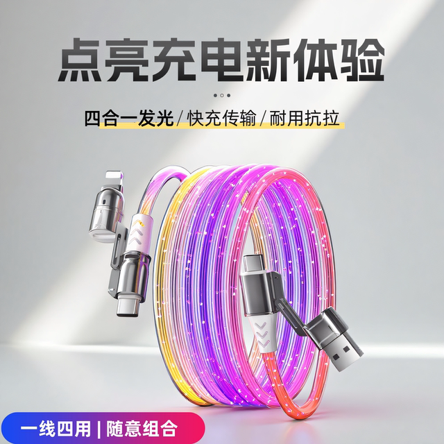 Yixingxing 6A fast charging four-in-one luminous data cable