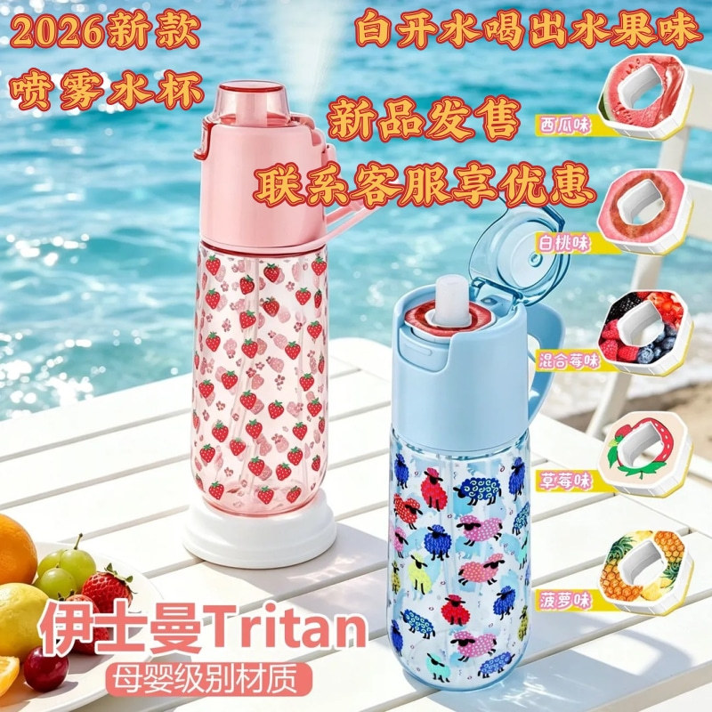 【Playful Bottle】Tritan Material Summer Outdoor Spray Sports Water Bottle Large Capacity Portable Dual-Use Water Bottle