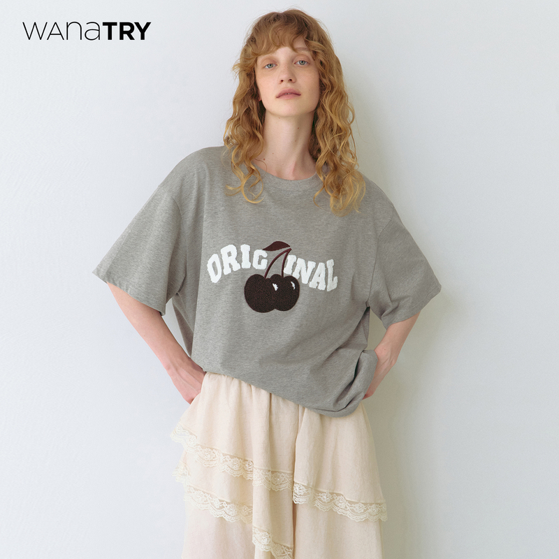 Wana Try【Celebrity Style】Casual Short Sleeve T-Shirt for Women 2026 New Summer Loose Cherry Top for Women Wana Try【Celebrity Style】Casual Short Sleeve T-Shirt for Women 2026 New Summer Loose Cherry Top for Women