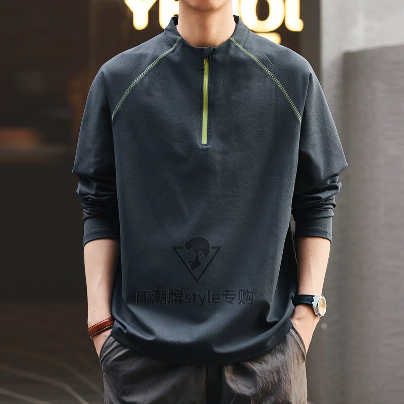 Trendy Brand It Afternnaths~Half-Zip Long-Sleeved T-Shirt for Men, Loose Casual Sports Outdoor Quick-Drying New Style Trendy Brand It Afternnaths~Half-Zip Long-Sleeved T-Shirt for Men, Loose Casual Sports Outdoor Quick-Drying New Style