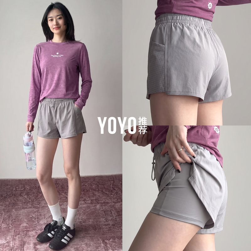 Yoyo Recommends Sports Shorts That Prevent Exposure for Women, Quick-Drying Mesh Breathable Running Shorts, Three-Quarter Length, Fake Two-Piece Design for Outerwear Yoyo Recommends Sports Shorts That Prevent Exposure for Women, Quick-Drying Mesh Breathable Running Shorts, Three-Quarter Length, Fake Two-Piece Design for Outerwear