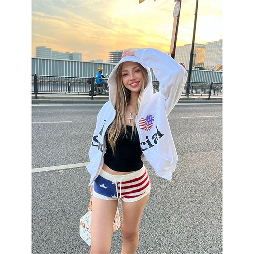 Трикотажные шорты, штаны, в американском стиле, на шнурках, в обтяжку, по фигуре