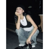 Дизайнерский комплект, бюстгальтер-топ, ретро сексуальная спортивная майка топ без рукавов, тренд сезона, в американском стиле, в обтяжку