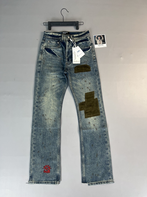 High-End Erd Party Pants, Distressed Corduroy with Patchwork, Splatter Embroidery, Washed and Vintage-Style Jeans